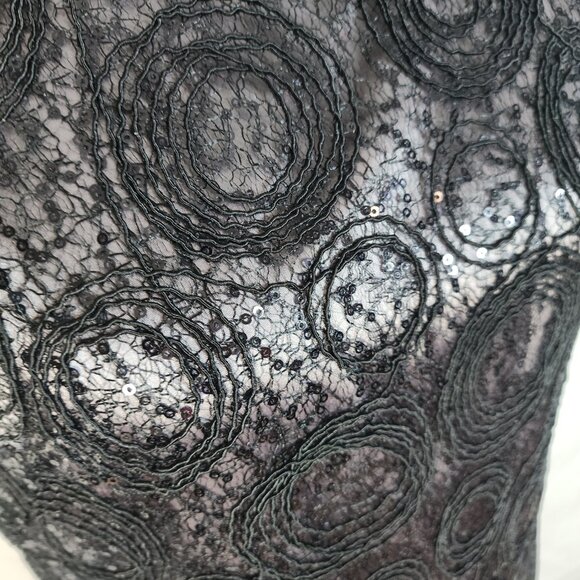SUZI CHIN for Maggy Boutique Size 6 Black Sequins & Lace Overlay Shift Dress EUC - Picture 6 of 9